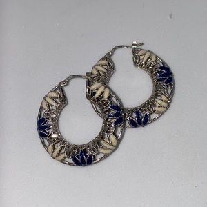 Blue and white Italian hoop earrings
